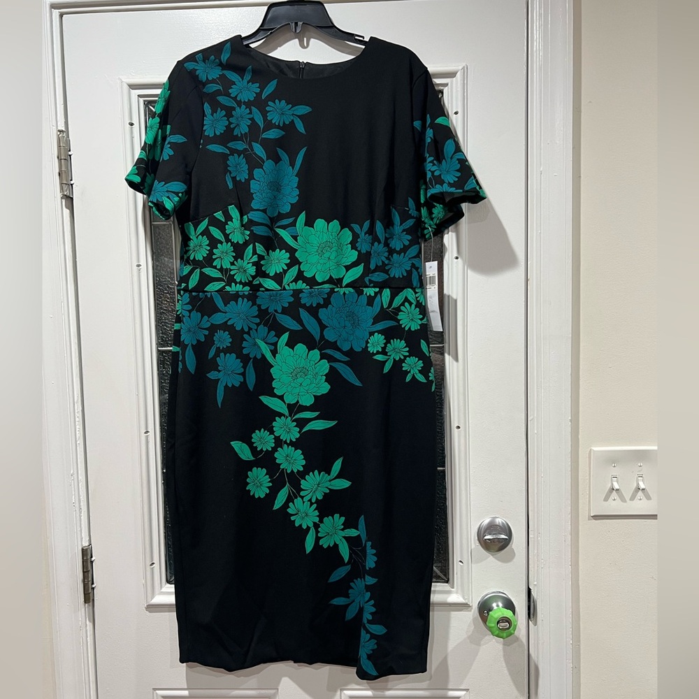 Pleated flutter sleeve sheath dress
